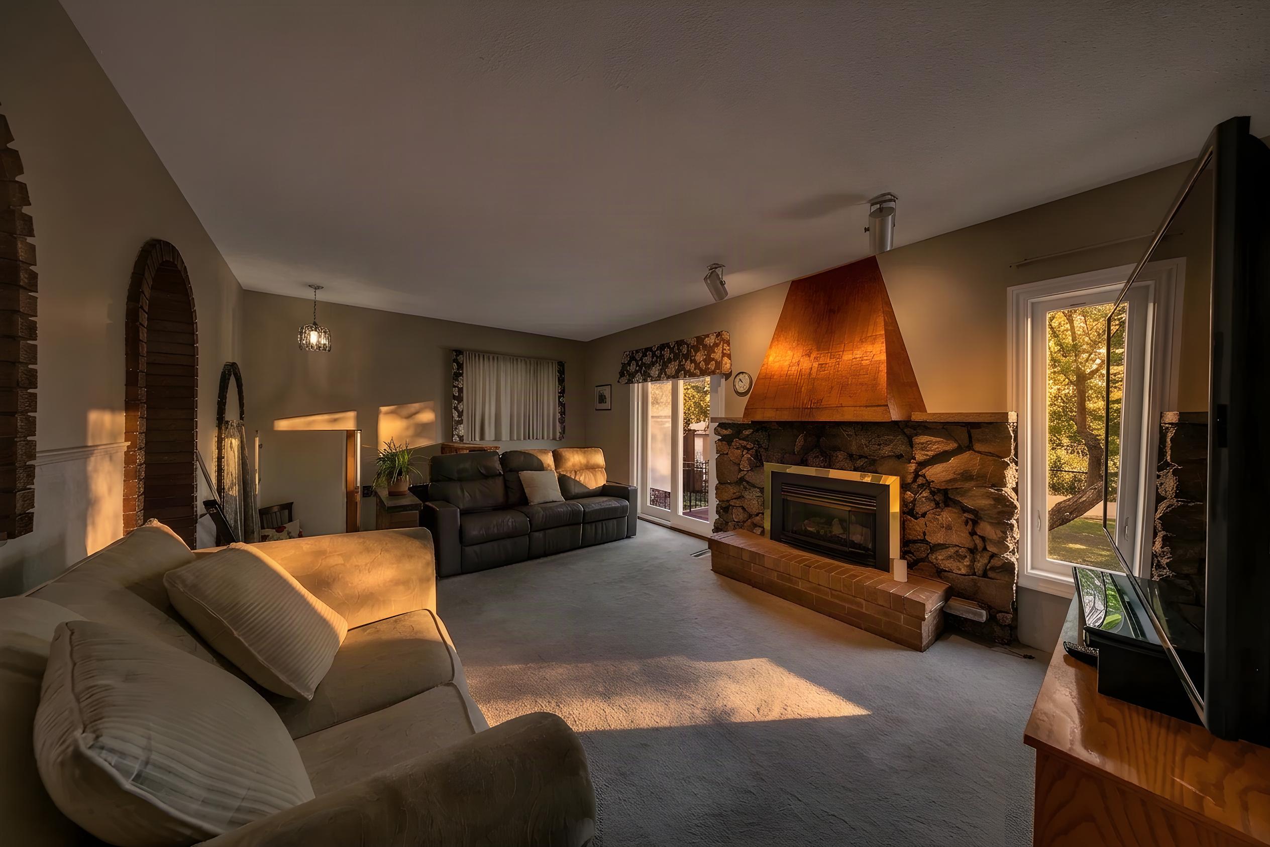 Interior Twilight - Fireplace and Living Area